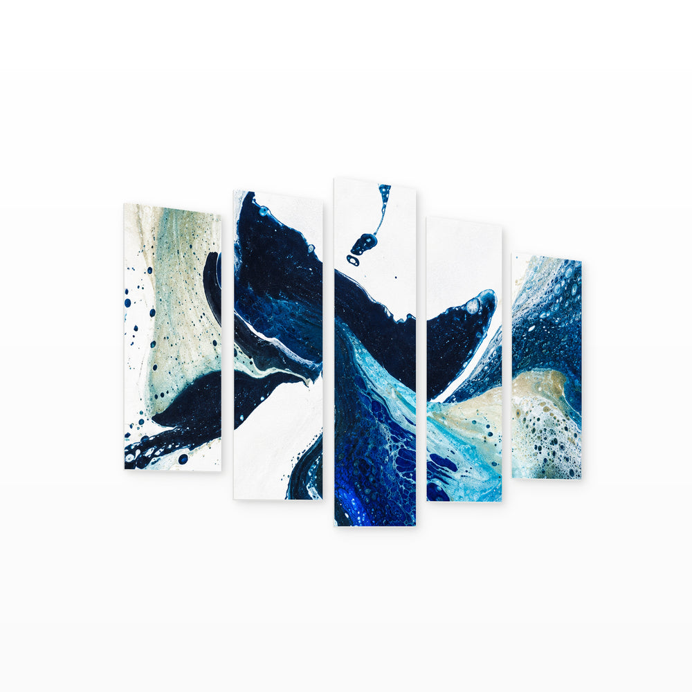 Blue Vision in Serene Light — five-panel wall art on white background in perspective | 5wallart 57597 M1