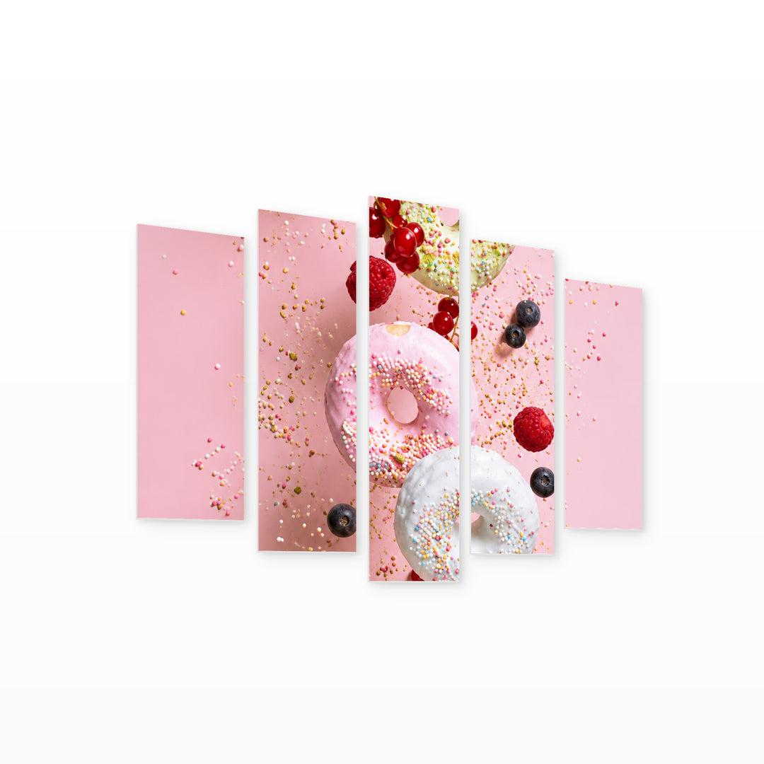 Sugary Passions with Geometric Rhythm — five-panel wall art on white background in perspective | 5wallart 57600 M1