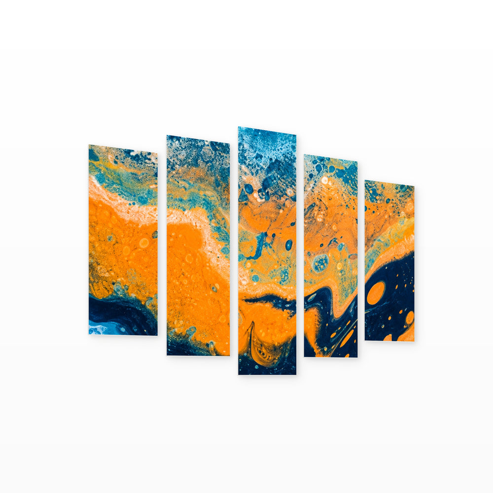Orange Sea in Serene Light — five-panel wall art on white background in perspective | 5wallart 57601 M1