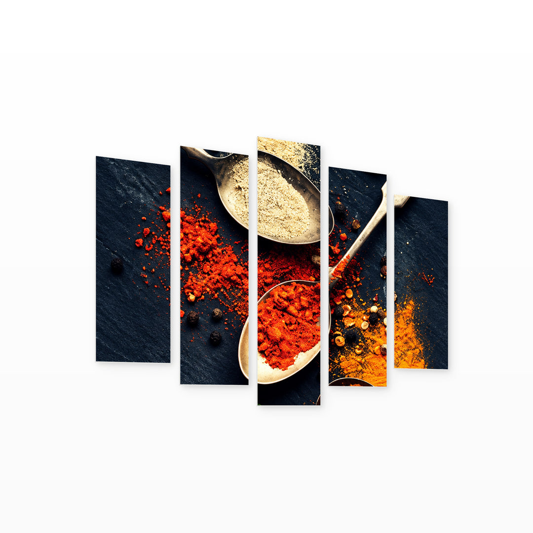 Cooking Passion with Geometric Rhythm — five-panel wall art on white background in perspective | 5wallart 57604 M1