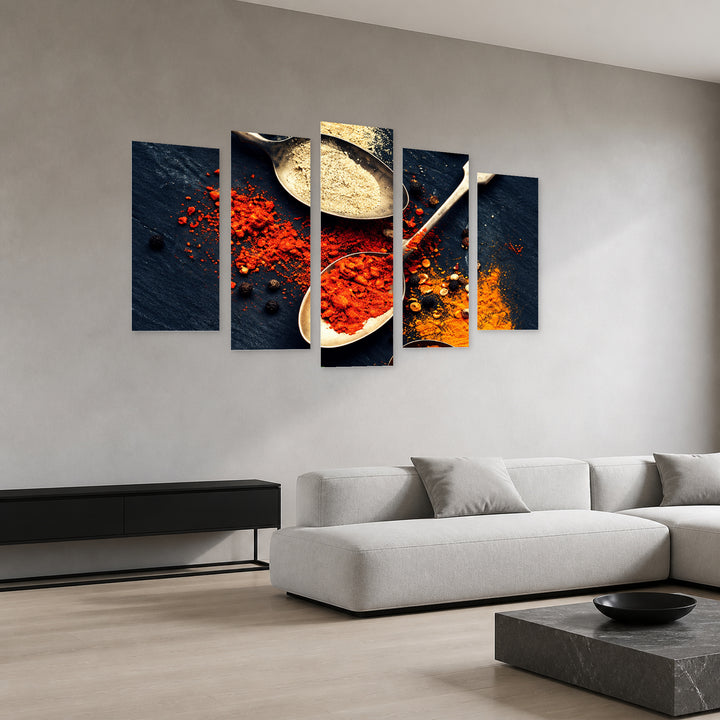Cooking Passion with Geometric Rhythm — five-panel wall art in perspective interior | 5wallart 57604 M2