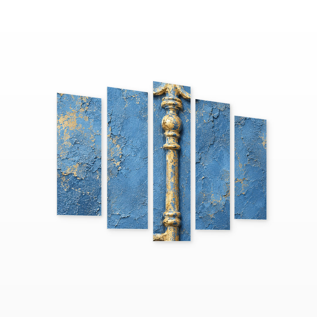 Key in Blue and Gold — five-panel wall art on white background in perspective | 5wallart 57605 M1