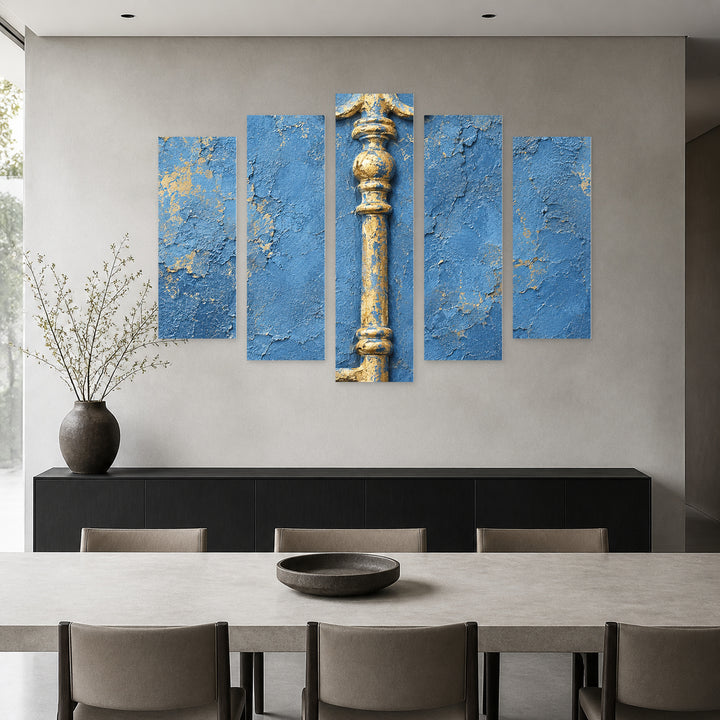 Key in Blue and Gold — five-panel wall art in alternate frontal interior | 5wallart 57605 M4