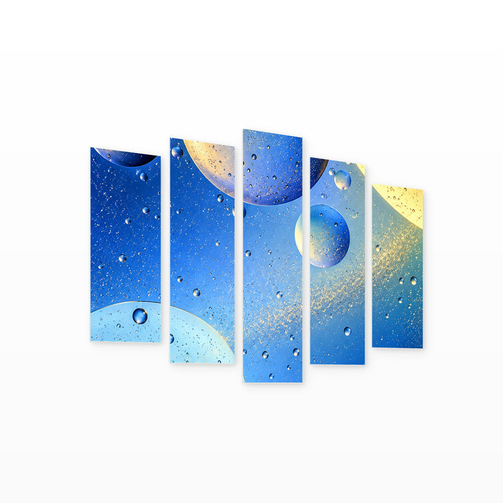 Cosmic Colors in Blue and Gold — five-panel wall art on white background in perspective | 5wallart 57610 M1