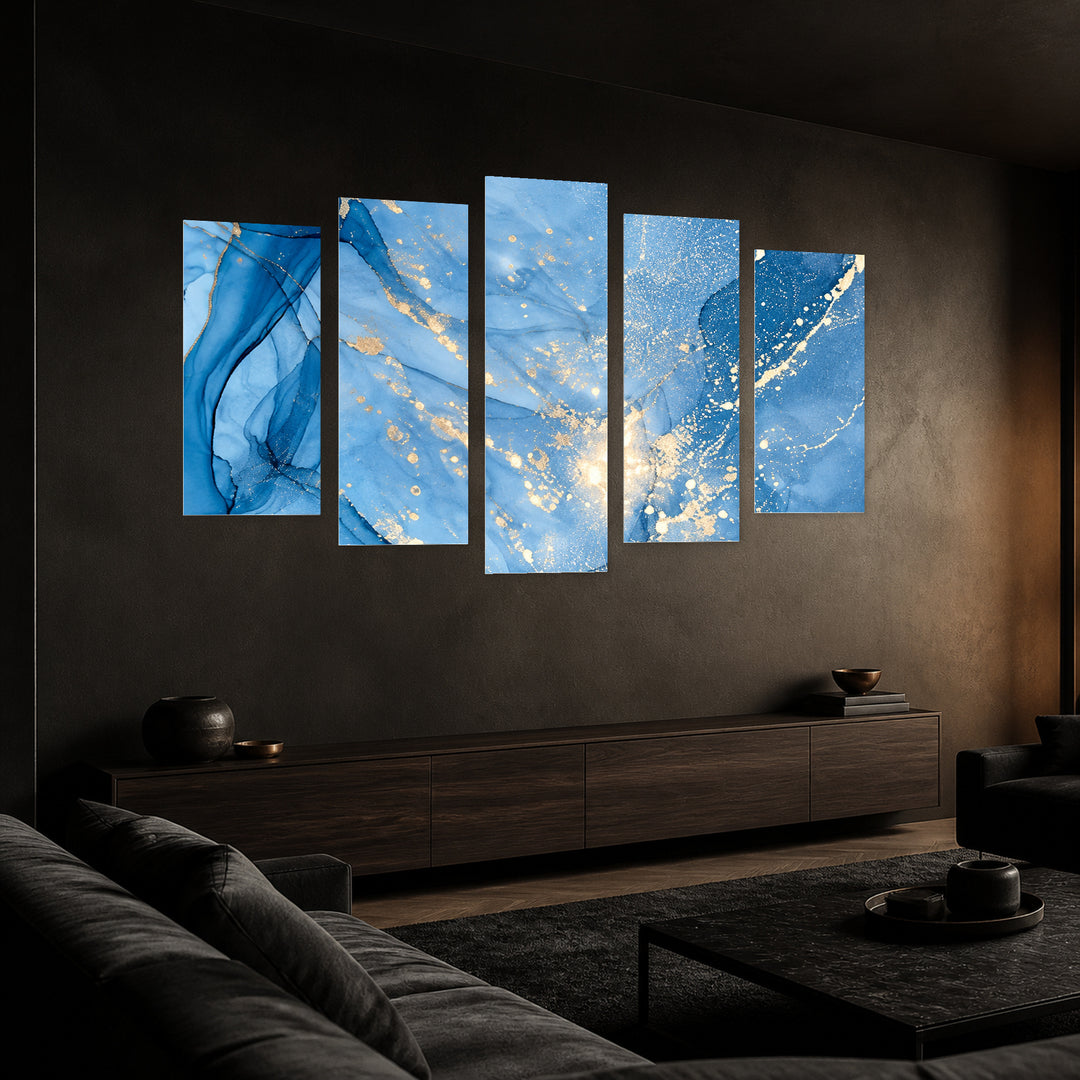 Sparks Modern Composition — five-panel wall art in perspective interior | 5wallart 57613 M2