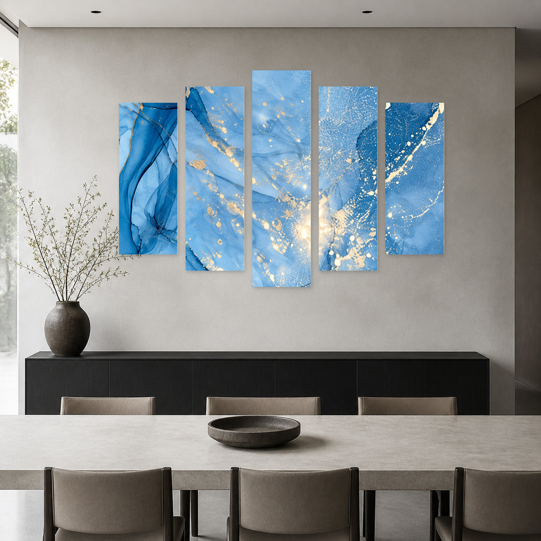 Sparks Modern Composition — five-panel wall art in alternate frontal interior | 5wallart 57613 M4