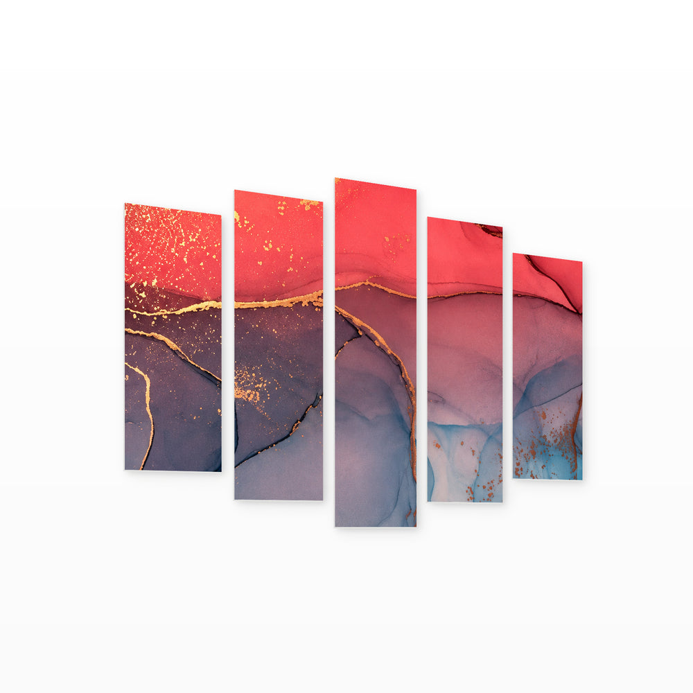 Salmon Color in Vivid Color — five-panel wall art on white background in perspective | 5wallart 57615 M1