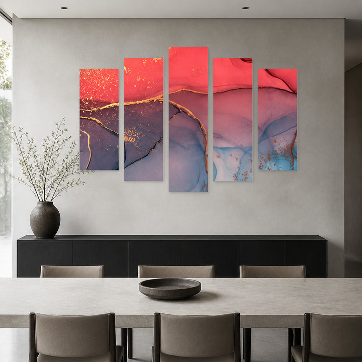 Salmon Color in Vivid Color — five-panel wall art in alternate frontal interior | 5wallart 57615 M4