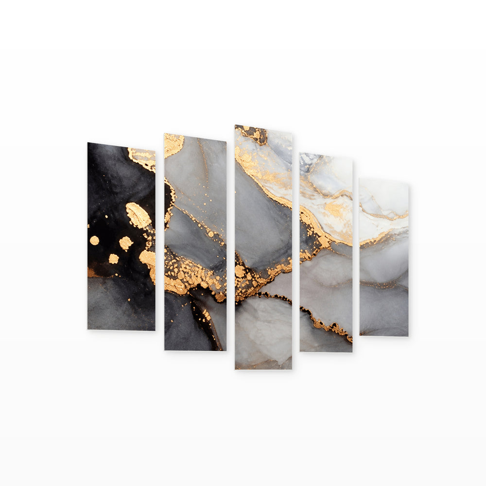 Golden Cloud in Serene Light — five-panel wall art on white background in perspective | 5wallart 57616 M1