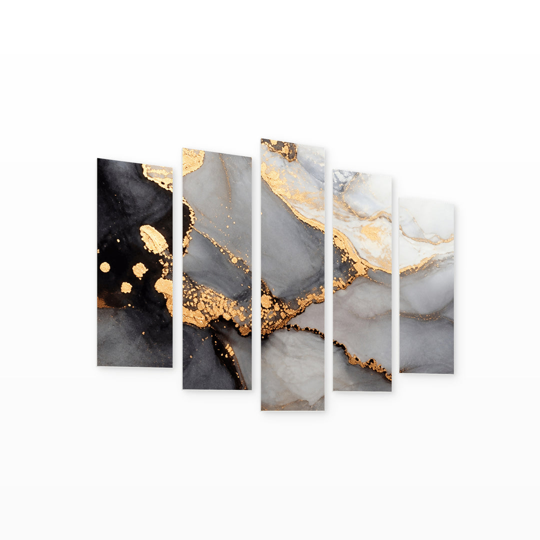 Golden Cloud in Serene Light — five-panel wall art on white background in perspective | 5wallart 57616 M1