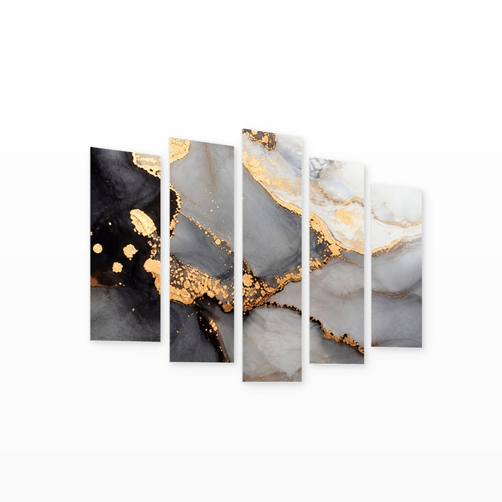 Golden Cloud in Serene Light — five-panel wall art on white background in perspective | 5wallart 57616 M1