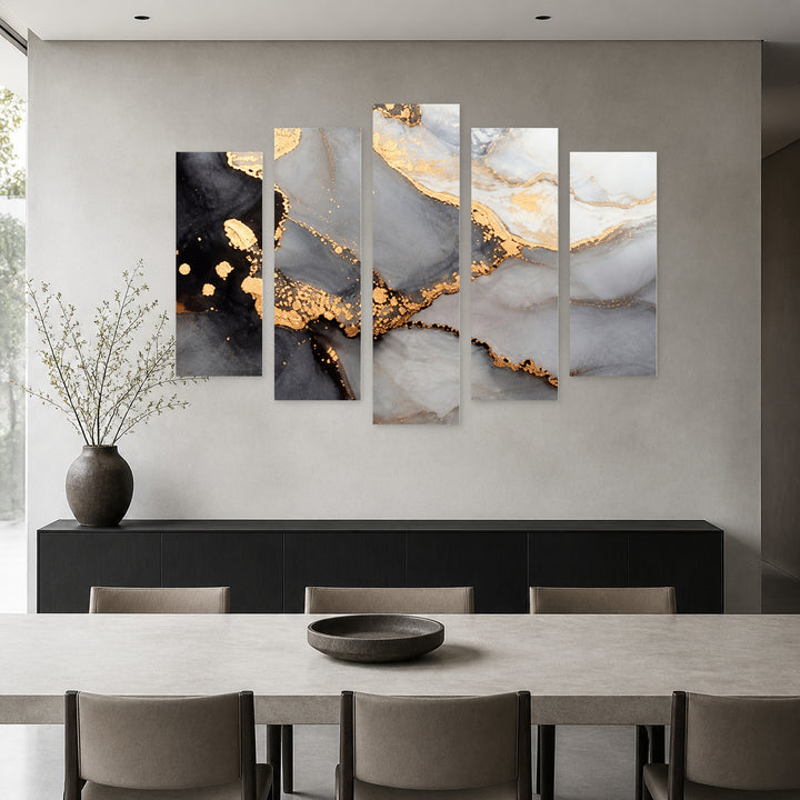 Golden Cloud in Serene Light — five-panel wall art in frontal interior | 5wallart 57616 M3
