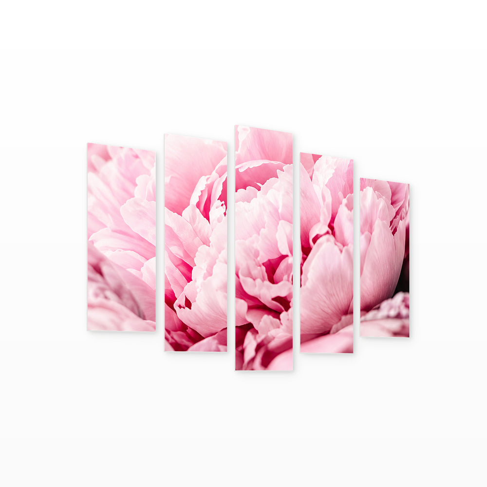 Cozy Peonies with Dreamlike Atmosphere — five-panel wall art on white background in perspective | 5wallart 57618 M1