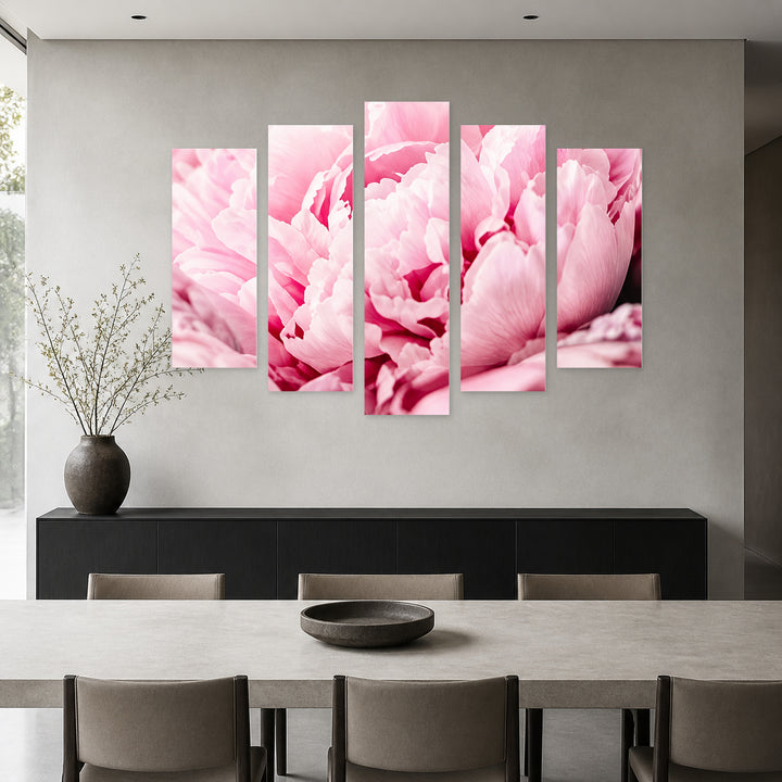 Cozy Peonies with Dreamlike Atmosphere — five-panel wall art in frontal interior | 5wallart 57618 M3
