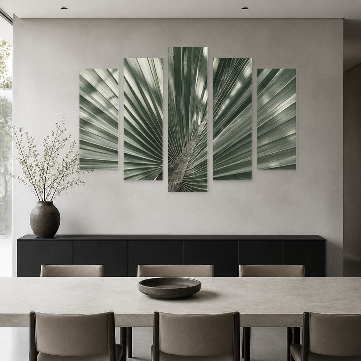 Botany in Serene Light — five-panel wall art in alternate frontal interior | 5wallart 57619 M4