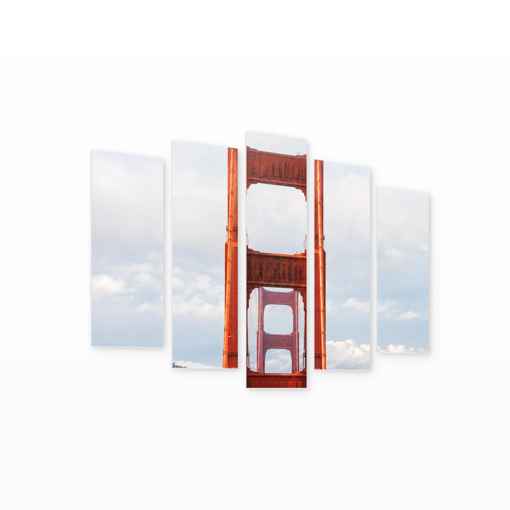 Bridge - Golden Gate in Serene Light — five-panel wall art on white background in perspective | 5wallart 57620 M1