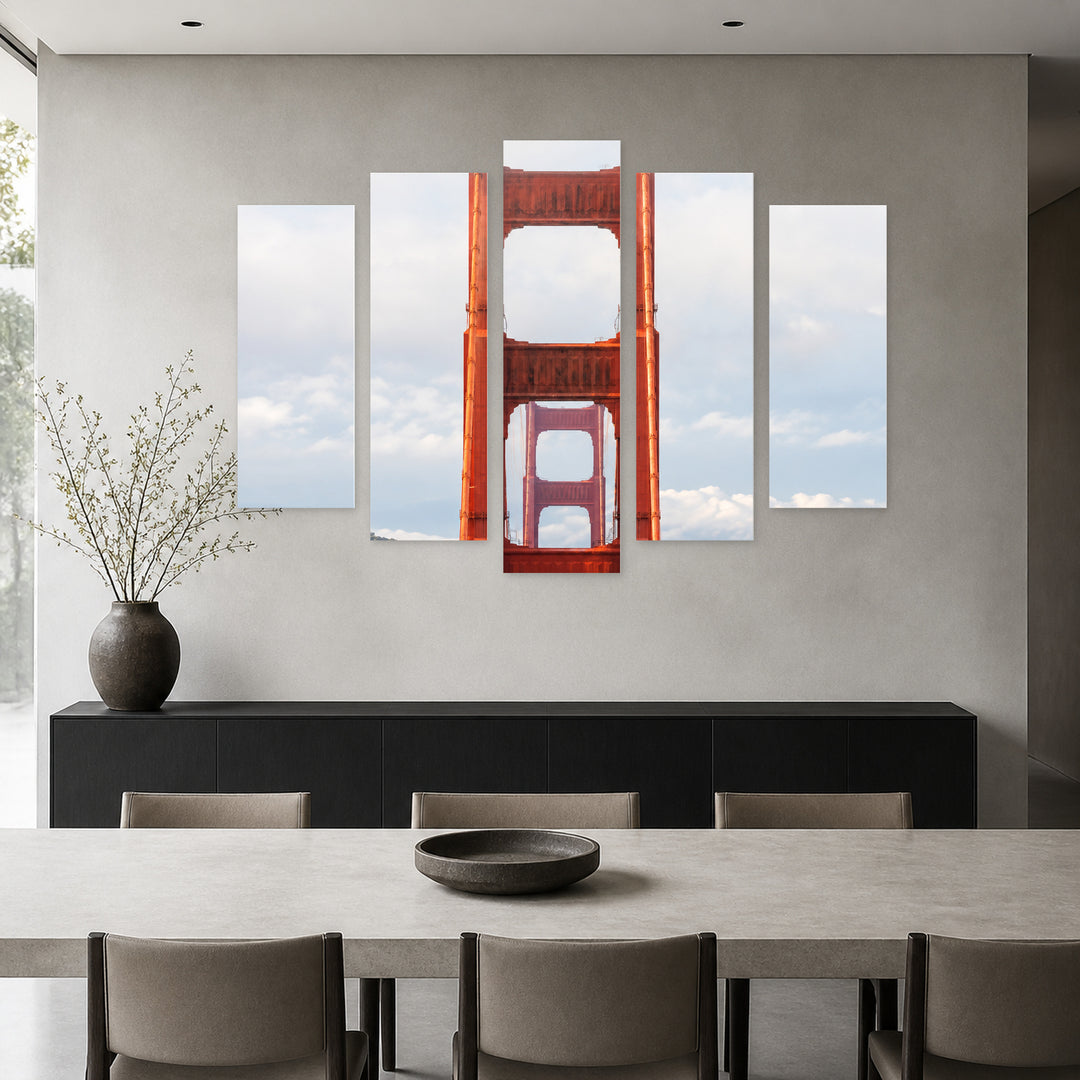 Bridge - Golden Gate in Serene Light — five-panel wall art in frontal interior | 5wallart 57620 M3
