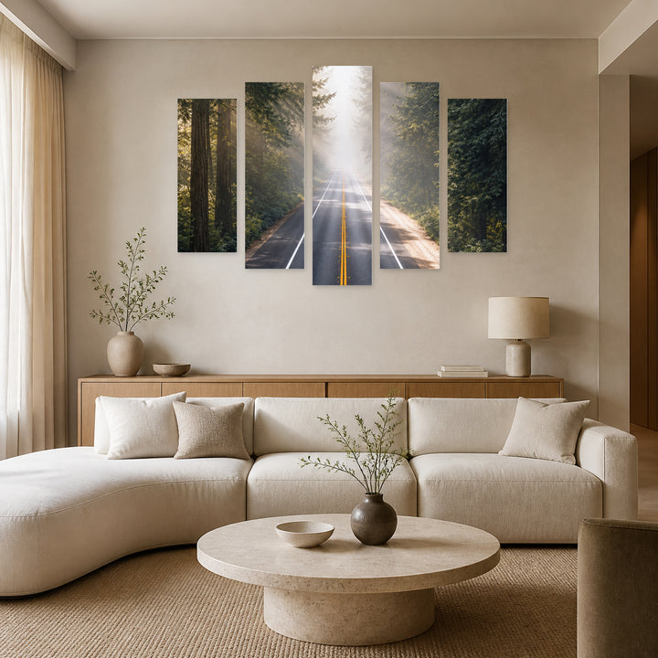 Free Coastal Panorama — five-panel wall art in frontal interior | 5wallart 57621 M3