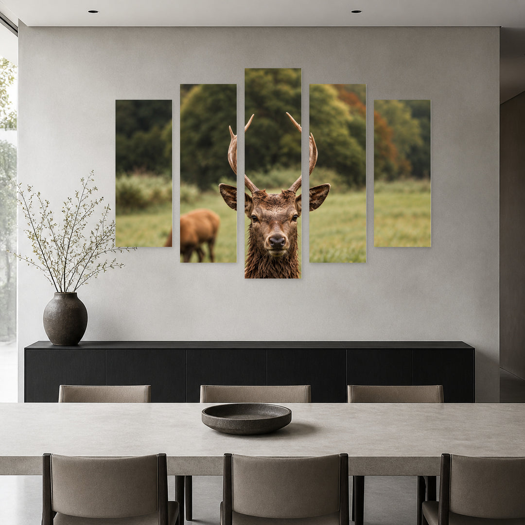 Young Deer in Serene Light — five-panel wall art in frontal interior | 5wallart 57622 M3