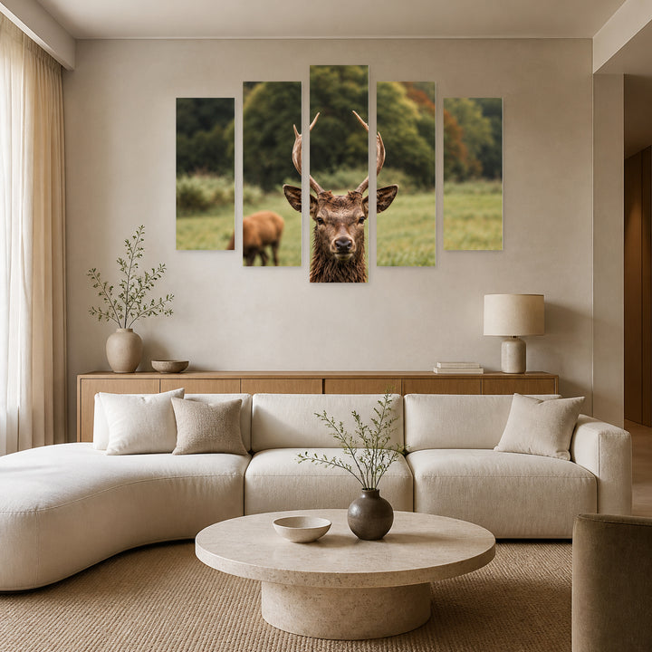 Young Deer in Serene Light — five-panel wall art in alternate frontal interior | 5wallart 57622 M4