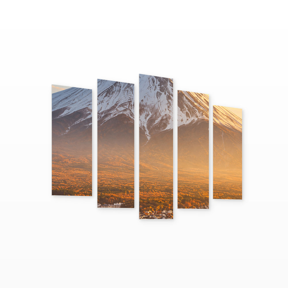 Mount Fuji in Serene Light — five-panel wall art on white background in perspective | 5wallart 57624 M1