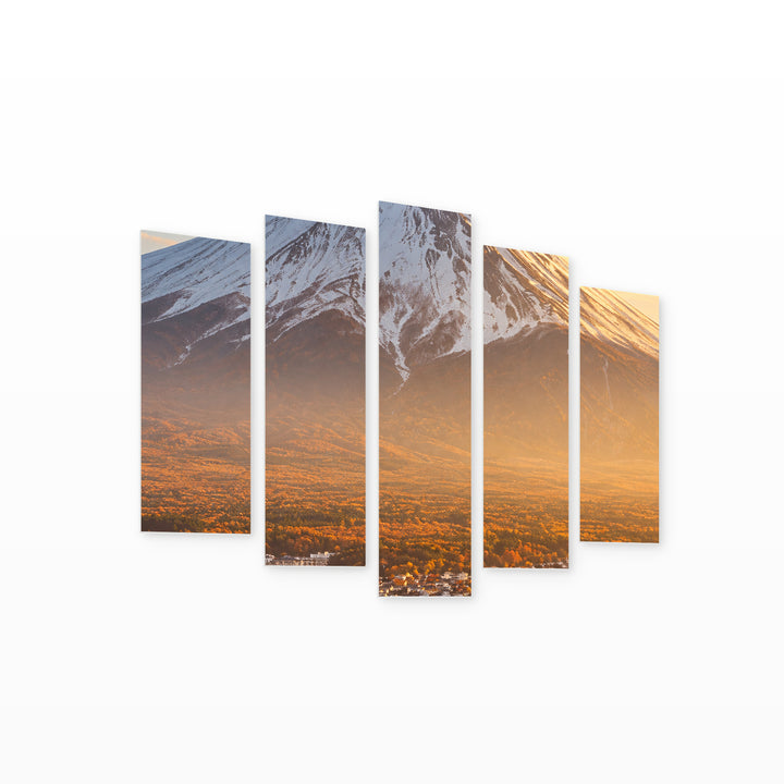 Mount Fuji in Serene Light — five-panel wall art on white background in perspective | 5wallart 57624 M1