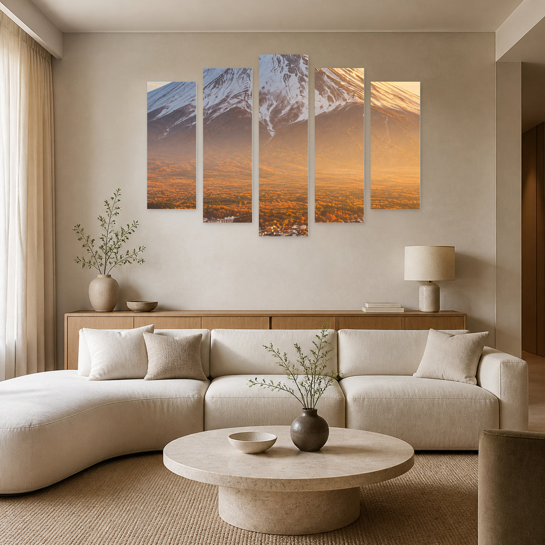Mount Fuji in Serene Light — five-panel wall art in alternate frontal interior | 5wallart 57624 M4