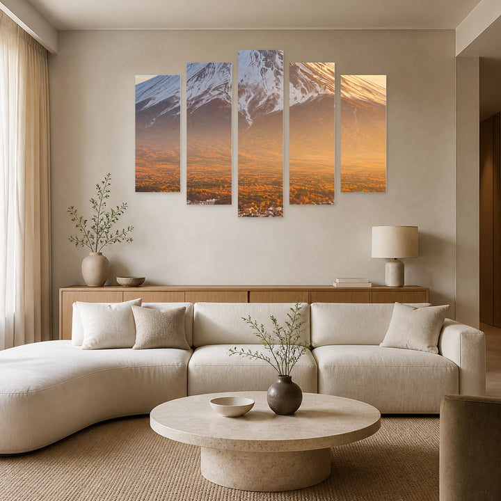 Mount Fuji in Serene Light — five-panel wall art in alternate frontal interior | 5wallart 57624 M4