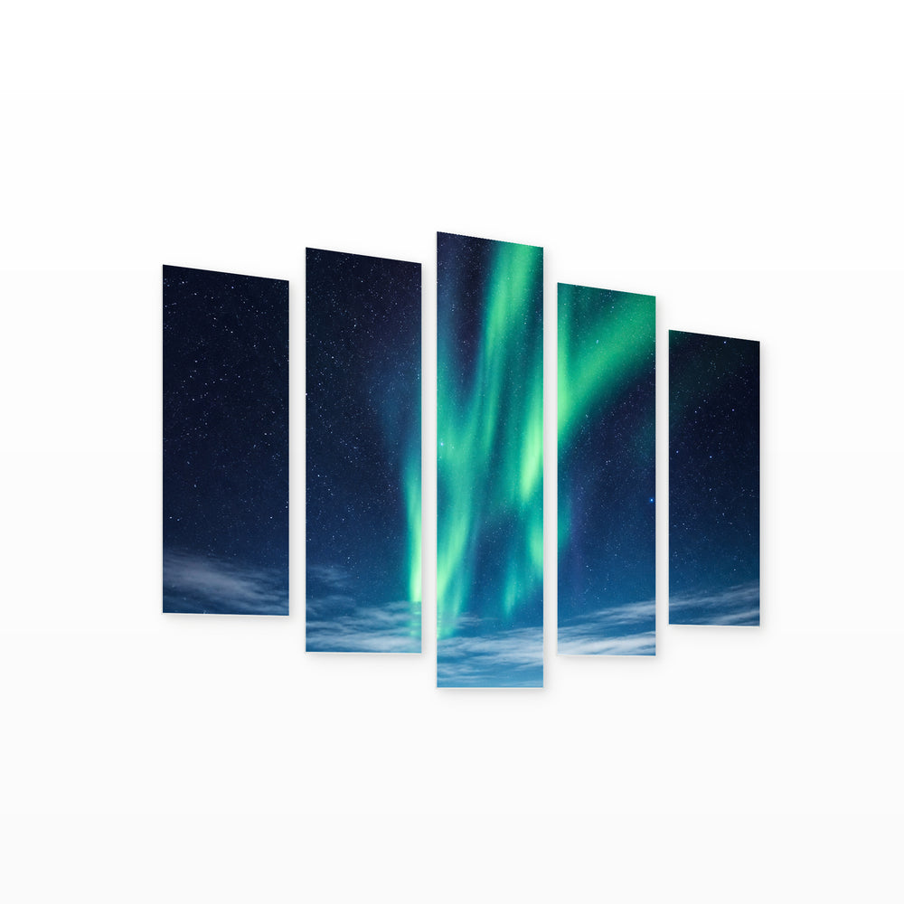 Glow in Vivid Color — five-panel wall art on white background in perspective | 5wallart 57627 M1