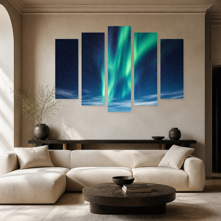 Glow in Vivid Color — five-panel wall art in frontal interior | 5wallart 57627 M3