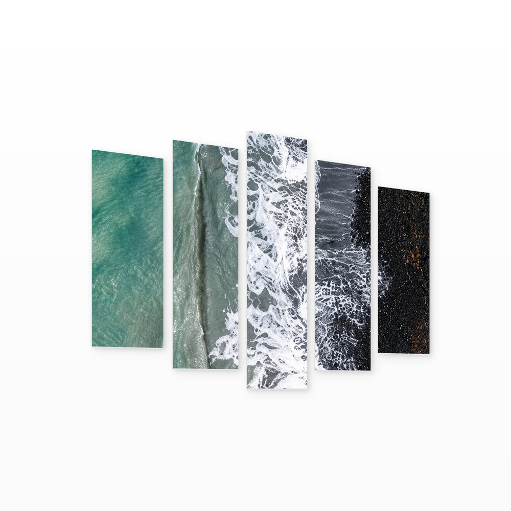 Excitement with Geometric Rhythm — five-panel wall art on white background in perspective | 5wallart 57628 M1