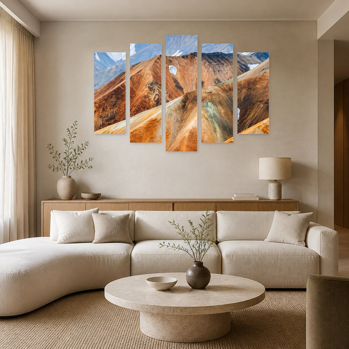 Desert in Blue and Gold — five-panel wall art in frontal interior | 5wallart 57629 M3