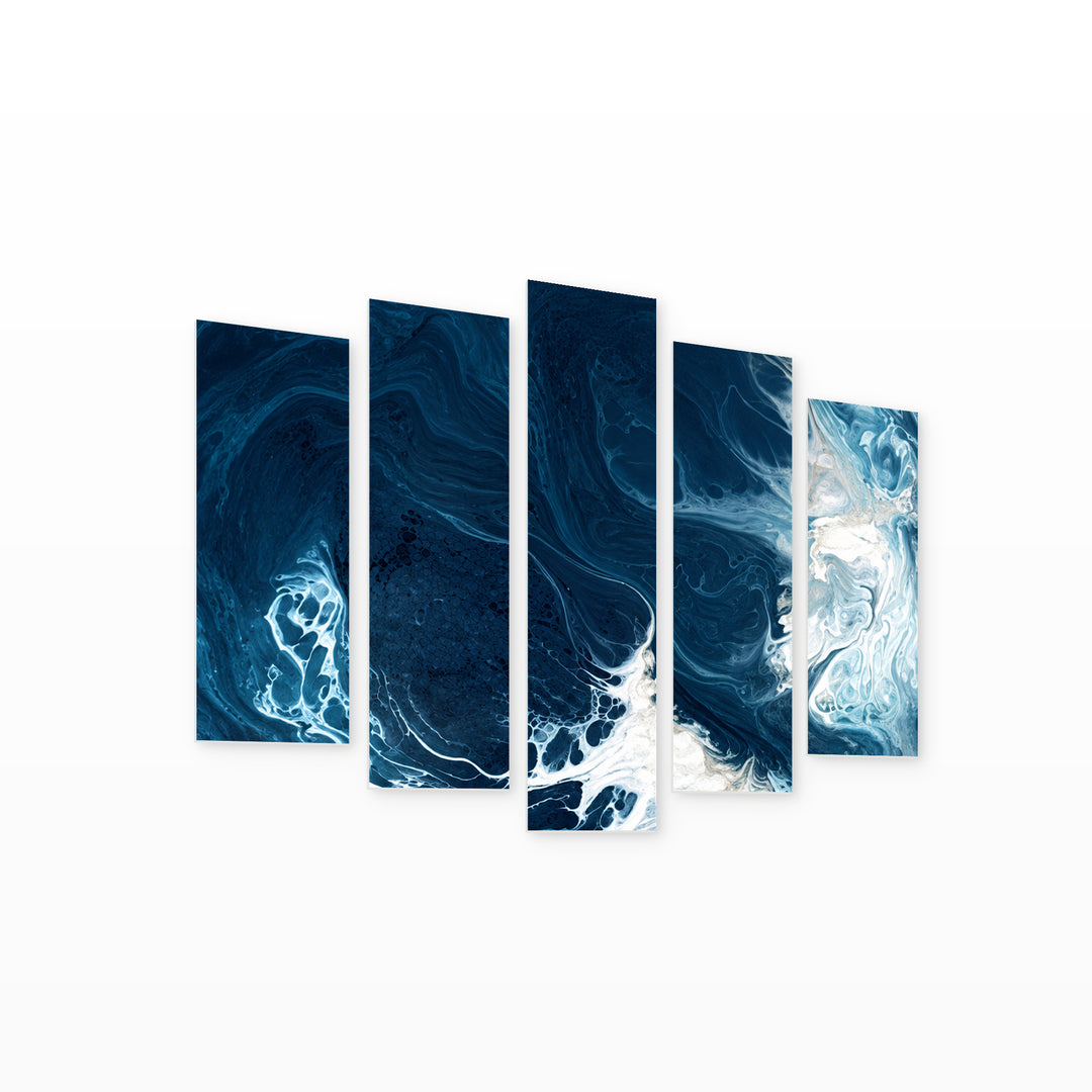 Deep Waters in Serene Light — five-panel wall art on white background in perspective | 5wallart 57632 M1