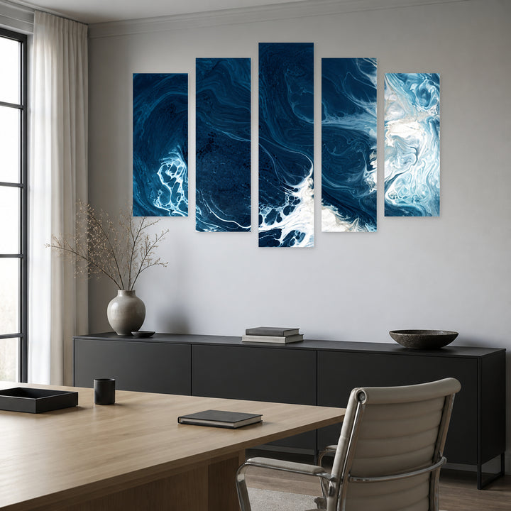Deep Waters in Serene Light — five-panel wall art in frontal interior | 5wallart 57632 M3