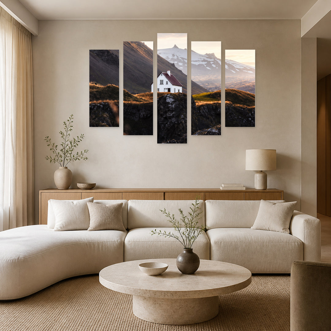 White House in Serene Light — five-panel wall art in frontal interior | 5wallart 57637 M3