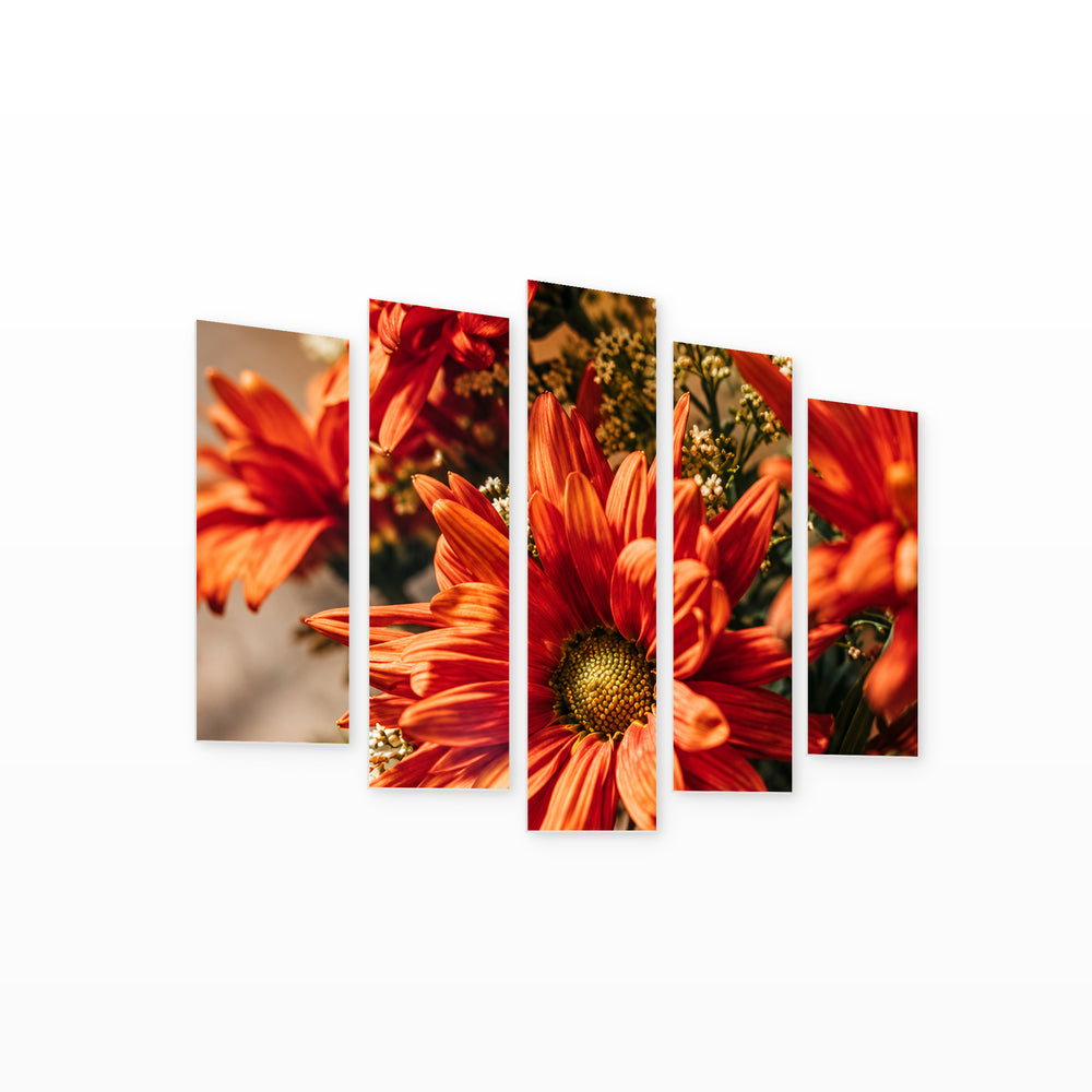 Bouquet of Chrysanthemums in Serene Light — five-panel wall art on white background in perspective | 5wallart 57641 M1