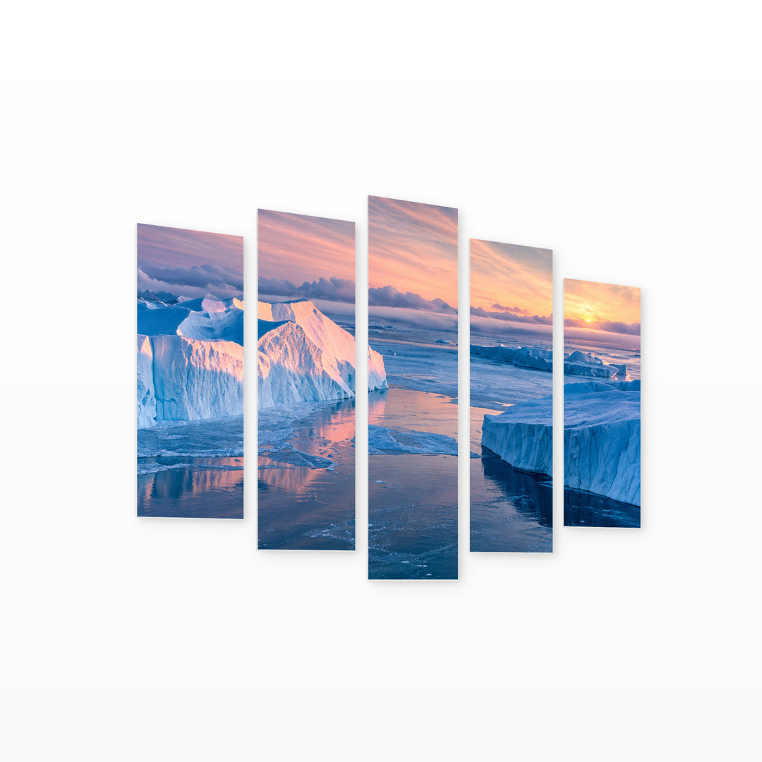 Among the Polar Ice with Dreamlike Atmosphere — five-panel wall art on white background in perspective | 5wallart 57642 M1