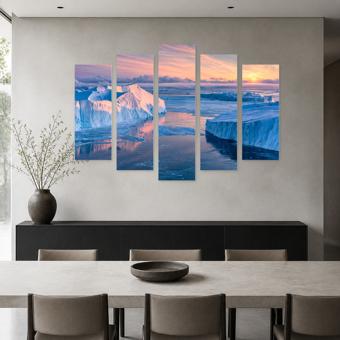 Among the Polar Ice with Dreamlike Atmosphere — five-panel wall art in frontal interior | 5wallart 57642 M3