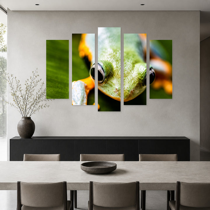 Orange Tree Frog Landscape Study — five-panel wall art in frontal interior | 5wallart 57644 M3