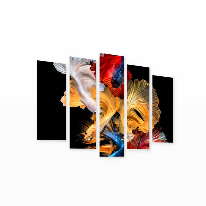 Betta Fish in Vivid Color — five-panel wall art on white background in perspective | 5wallart 57647 M1