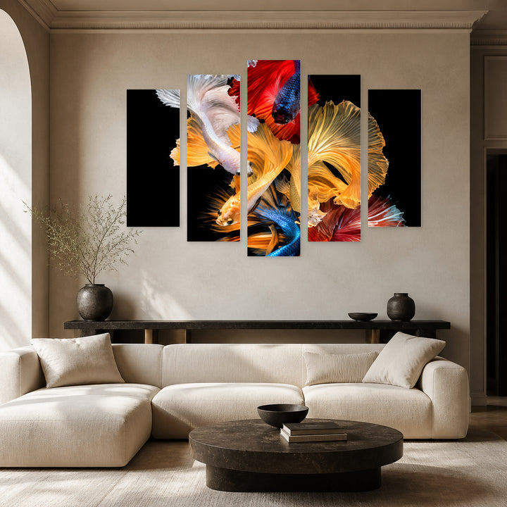 Betta Fish in Vivid Color — five-panel wall art in frontal interior | 5wallart 57647 M3