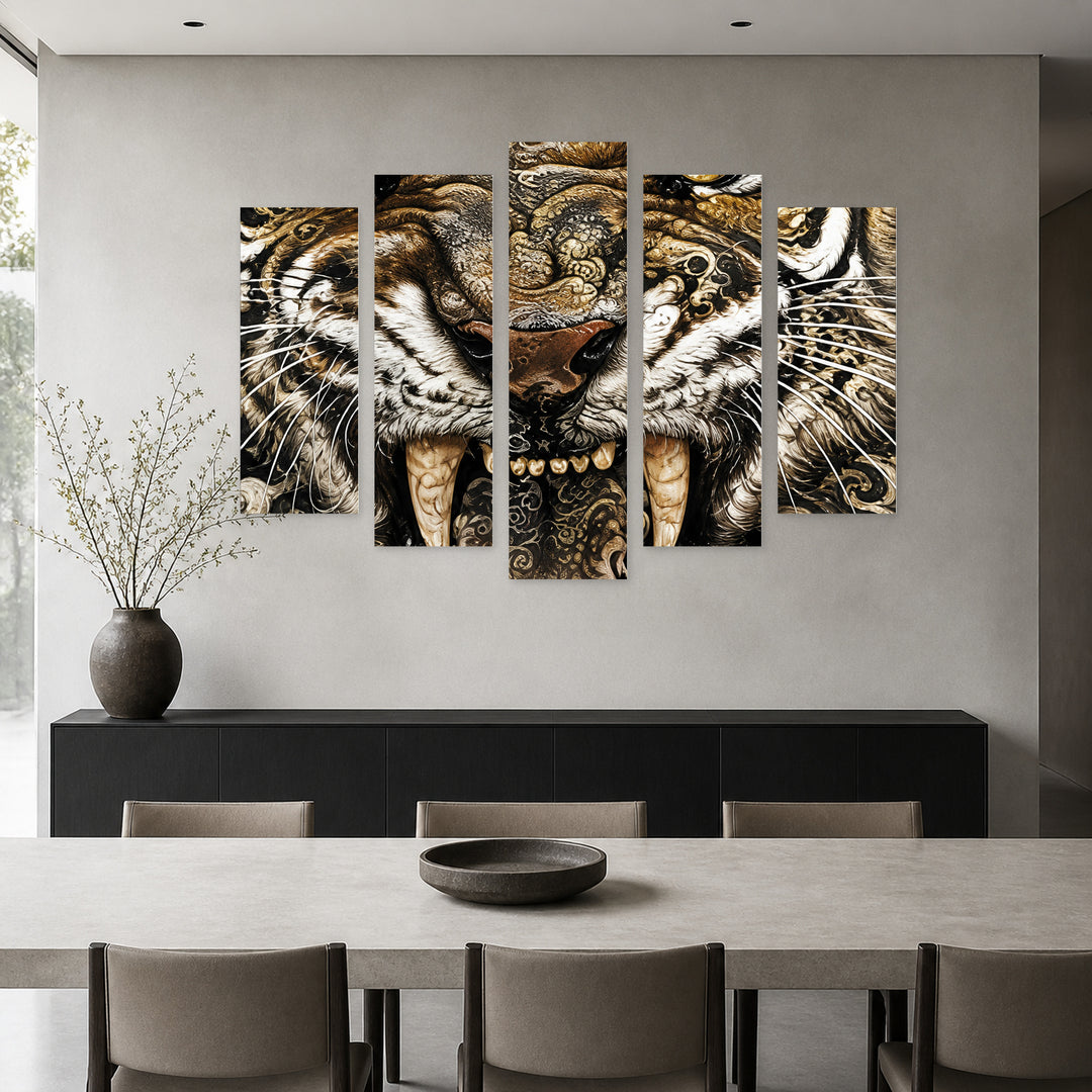 Vibrations of Animal Roar with Dramatic Contrast — five-panel wall art in alternate frontal interior | 5wallart 57651 M4