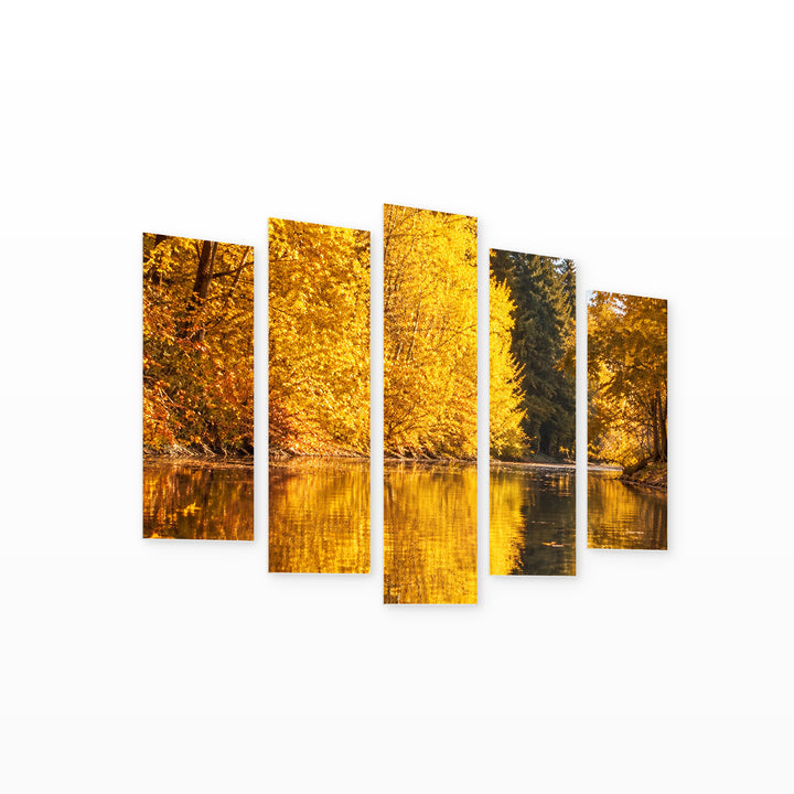 Reflection of Autumn in Serene Light — five-panel wall art on white background in perspective | 5wallart 57652 M1