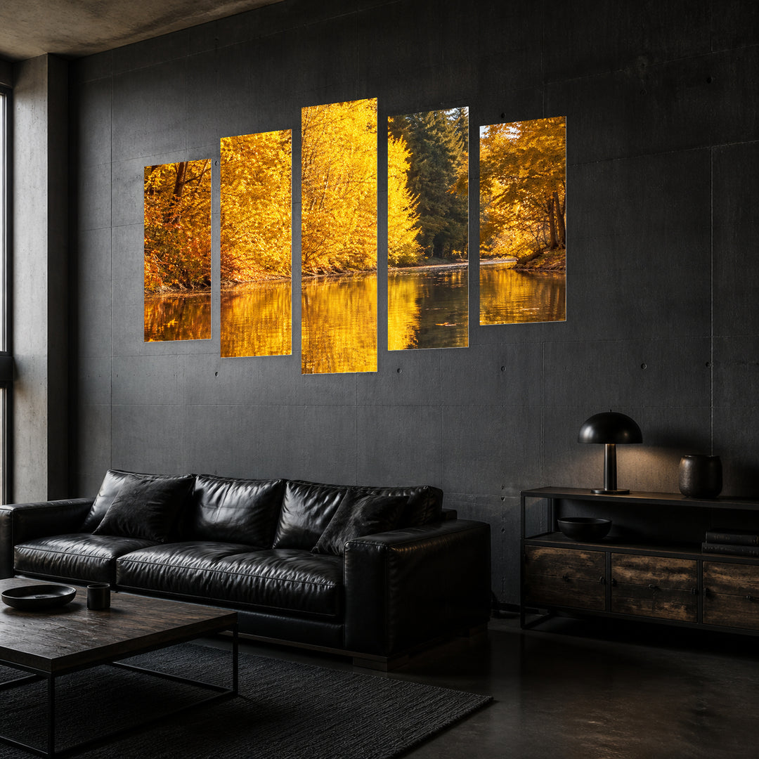 Reflection of Autumn in Serene Light — five-panel wall art in perspective interior | 5wallart 57652 M2