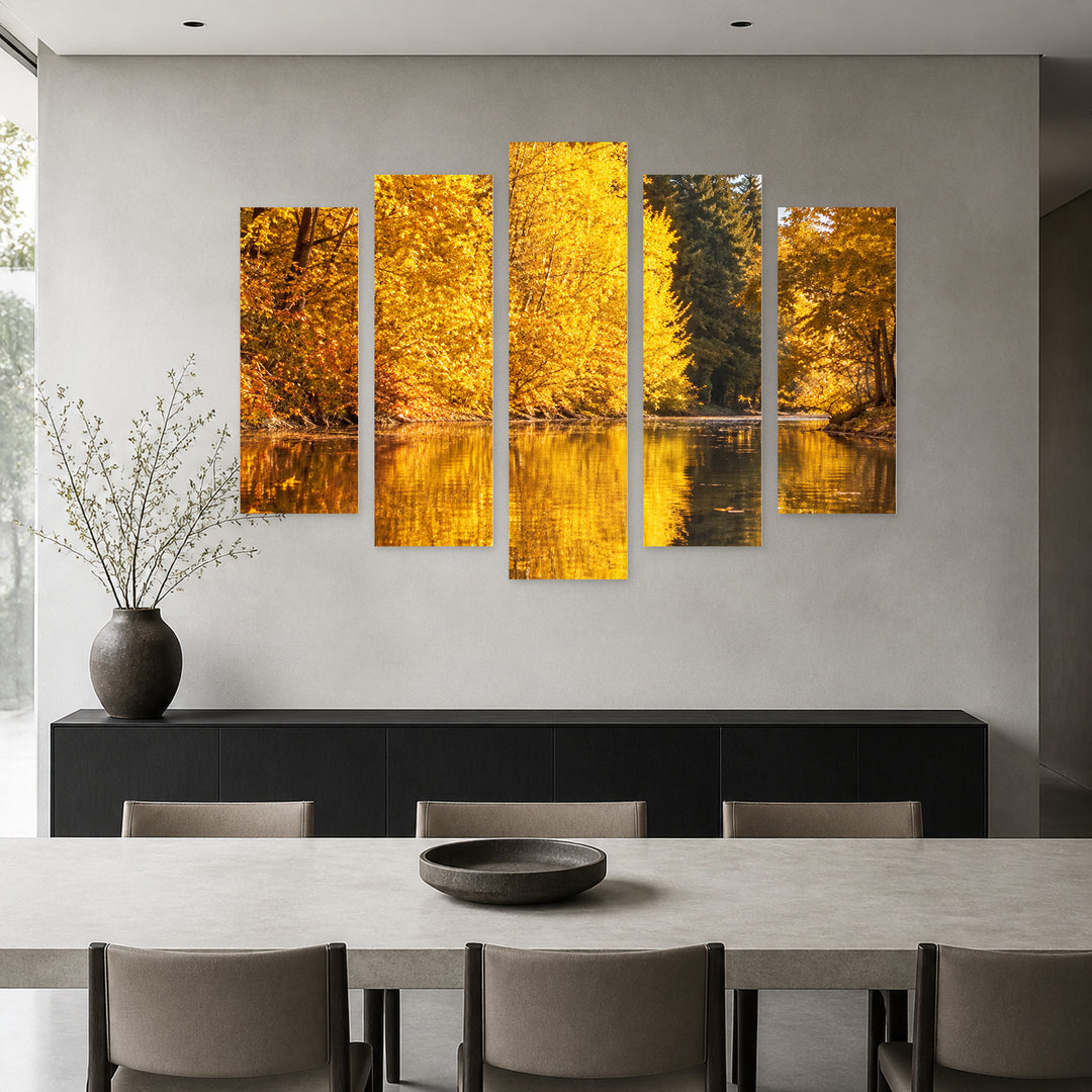 Reflection of Autumn in Serene Light — five-panel wall art in frontal interior | 5wallart 57652 M3