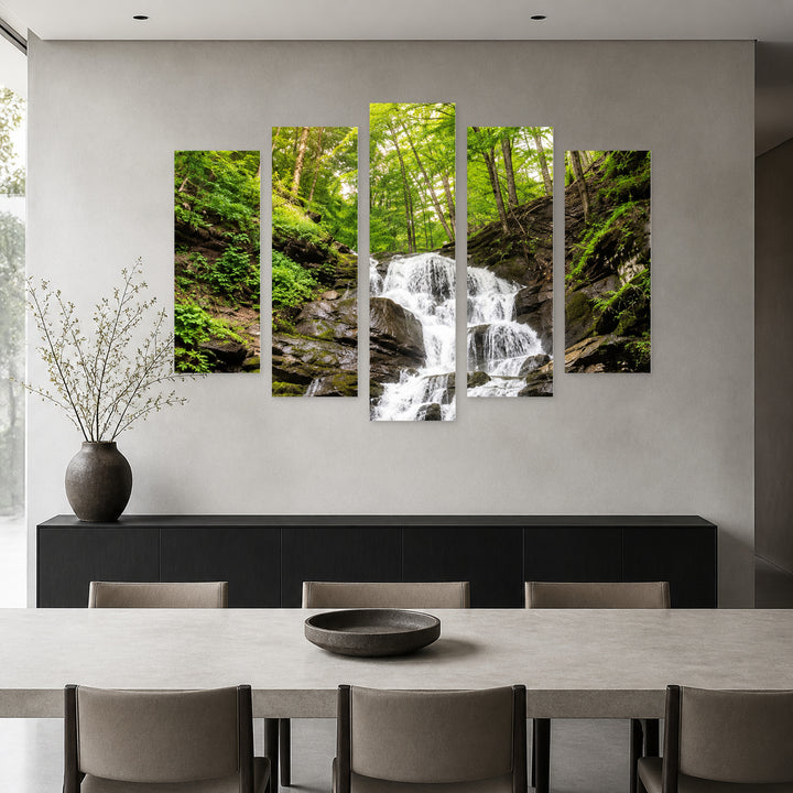 Water Path with Dreamlike Atmosphere — five-panel wall art in frontal interior | 5wallart 57654 M3