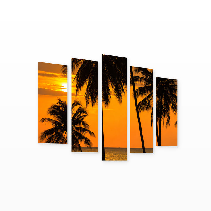 Sunset Meeting in Serene Light — five-panel wall art on white background in perspective | 5wallart 57655 M1