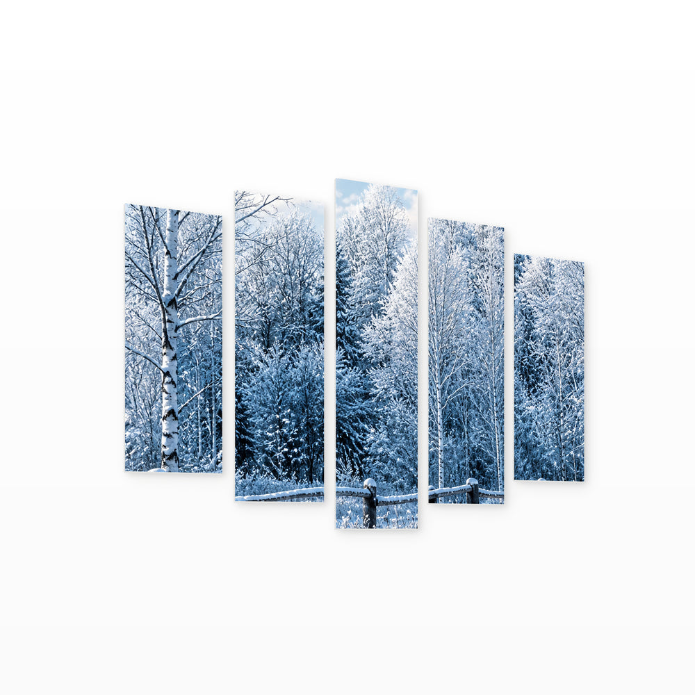 Winter Day with Geometric Rhythm — five-panel wall art on white background in perspective | 5wallart 57657 M1