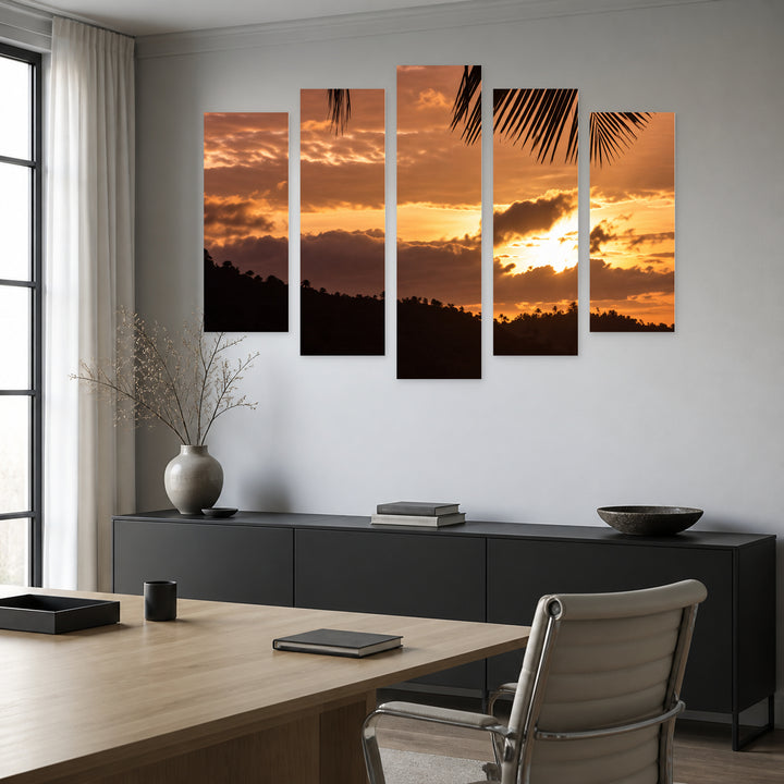 Afternoon Views with Dreamlike Atmosphere — five-panel wall art in alternate frontal interior | 5wallart 57659 M4
