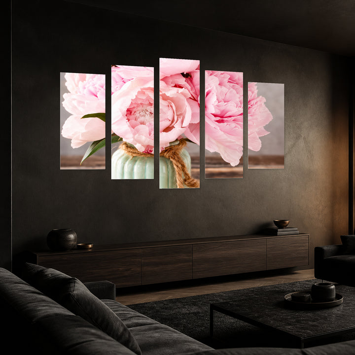 Give Flowers in Vivid Color — five-panel wall art in perspective interior | 5wallart 57661 M2
